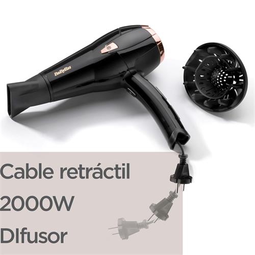 Babyliss D373E Secador 2000W con cable retráctil Negro