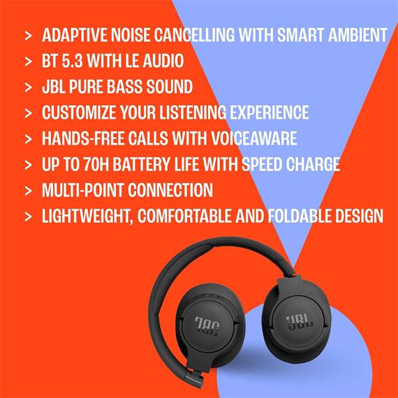 Jbl Tune 775 NC Auricular Inalámbrico Cancelación Ruido Negro