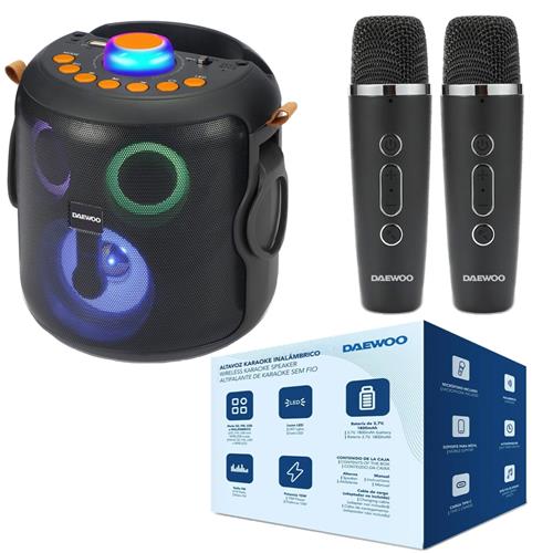 Daewoo DW3008 Altavoz Karaoke Bluetooth y USB 15W Recargable con 2 MIcros