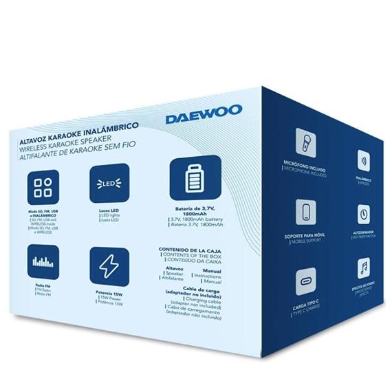 Daewoo DW3008 Altavoz Karaoke Bluetooth y USB 15W Recargable con 2 MIcros