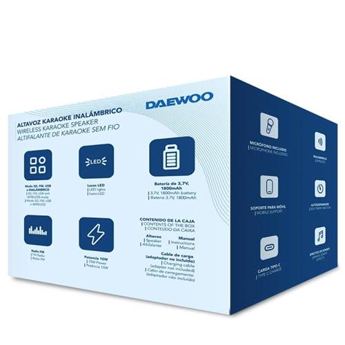 Daewoo DW3008 Altavoz Karaoke Bluetooth y USB 15W Recargable con 2 MIcros