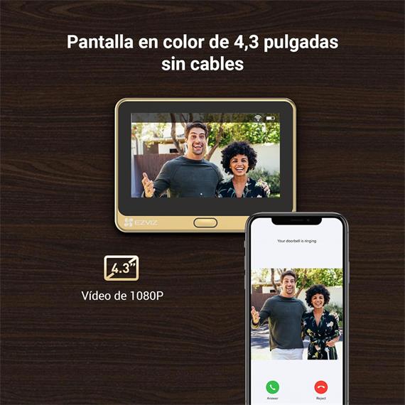 Ezviz DP2C Mirilla Inteligente Pantalla 4,3" Wifi y Detector de Presencia Dorada