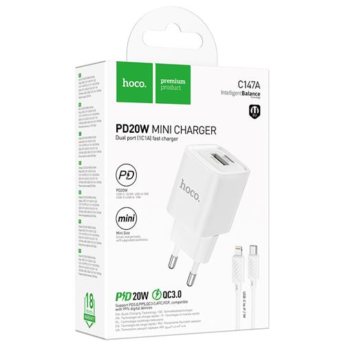 Hoco C147A Cargador Cham PD20W+QC3.0 Type-C to Lightning White