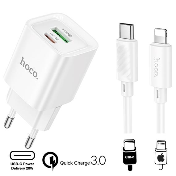 Hoco C147A Cargador Cham PD20W+QC3.0 Type-C to Lightning White