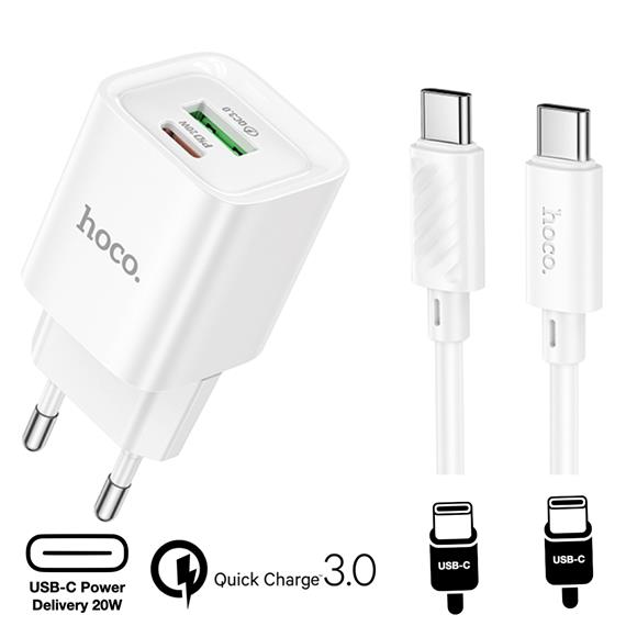 Hoco C147A Cargador Cham PD20W+QC3.0 Type-C to C White