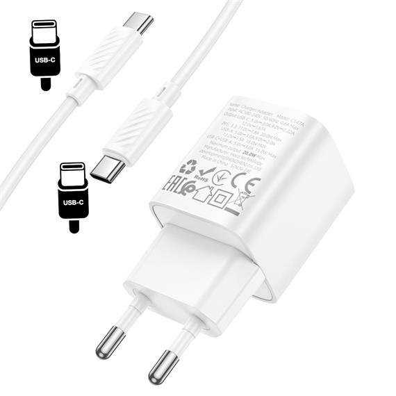 Hoco C147A Cargador Cham PD20W+QC3.0 Type-C to C White