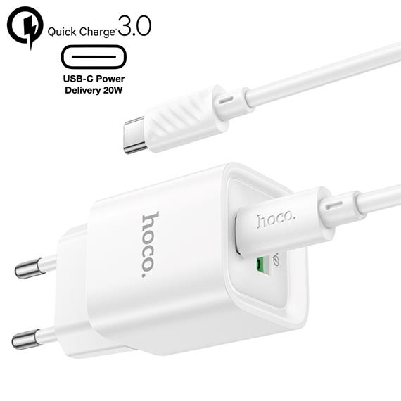 Hoco C147A Cargador Cham PD20W+QC3.0 Type-C to C White