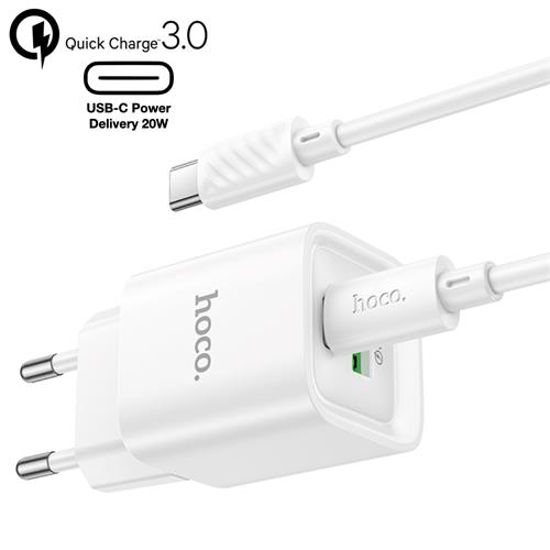 Hoco C147A Cargador Cham PD20W+QC3.0 Type-C to C White