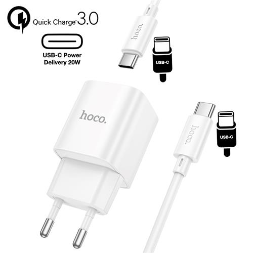 Hoco C147A Cargador Cham PD20W+QC3.0 Type-C to C White