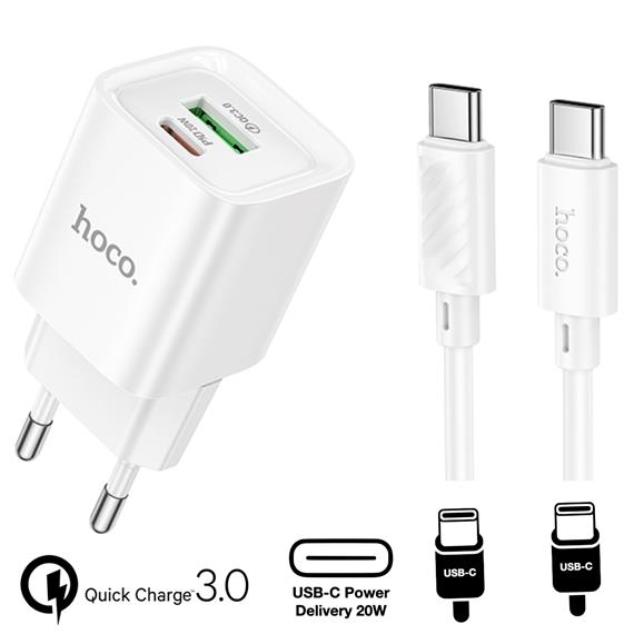 Hoco C147A Cargador Cham PD20W+QC3.0 Type-C to C White