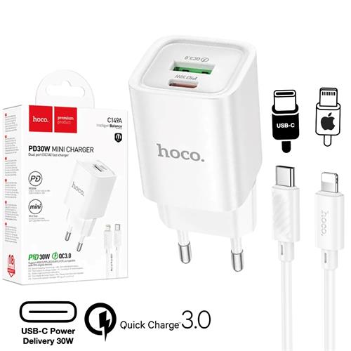 Hoco C149A Cargador Cham PD30W+QC3.0 Type-C to Lightning White