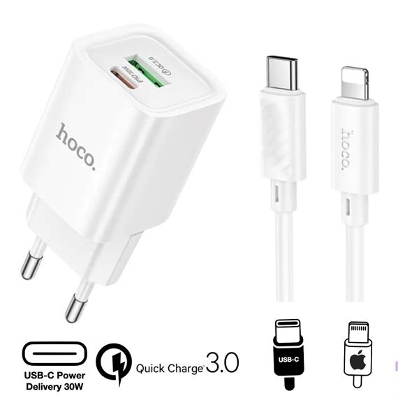 Hoco C149A Cargador Cham PD30W+QC3.0 Type-C to Lightning White