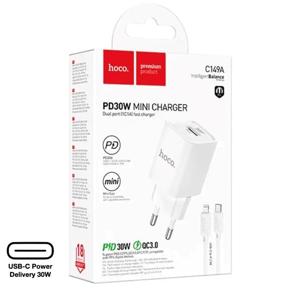 Hoco C149A Cargador Cham PD30W+QC3.0 Type-C to Lightning White