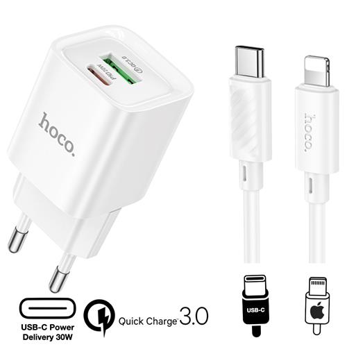 Hoco C149A Cargador Cham PD30W+QC3.0 Type-C to Lightning White