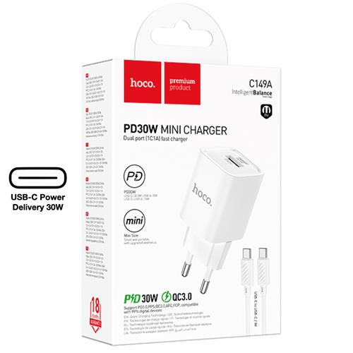 Hoco C149A Cargador Cham PD30W+QC3.0 Type-C to C White