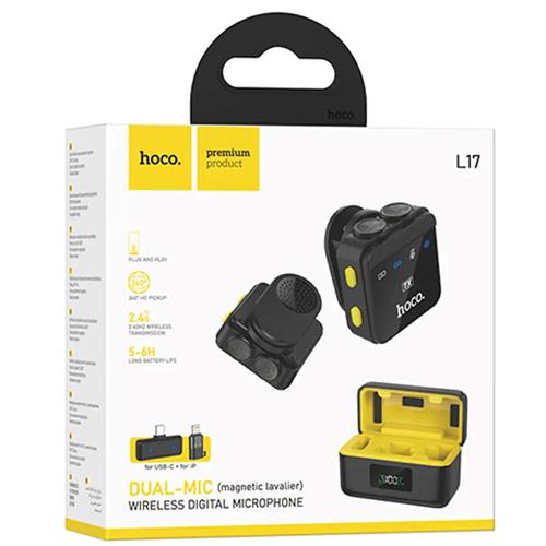 Hoco L17 Micrófono Doble Lavalier Inalámbrico con USB-C y Lightning