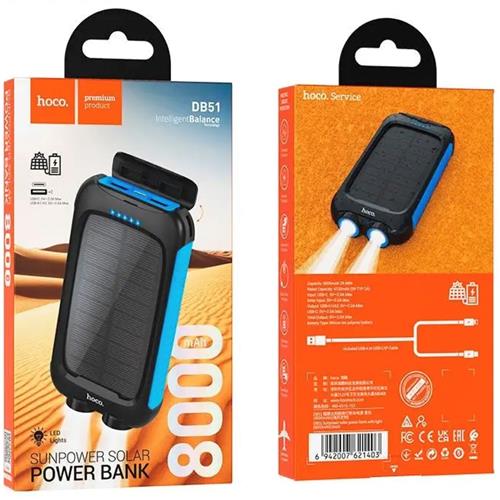 Powerbank Hoco DB51 con Panel Solar 8.000 mAh y Luz LED