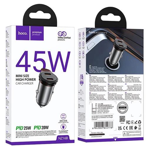 Cargador Coche USB-C 45W Hoco NZ16B con Salida Doble