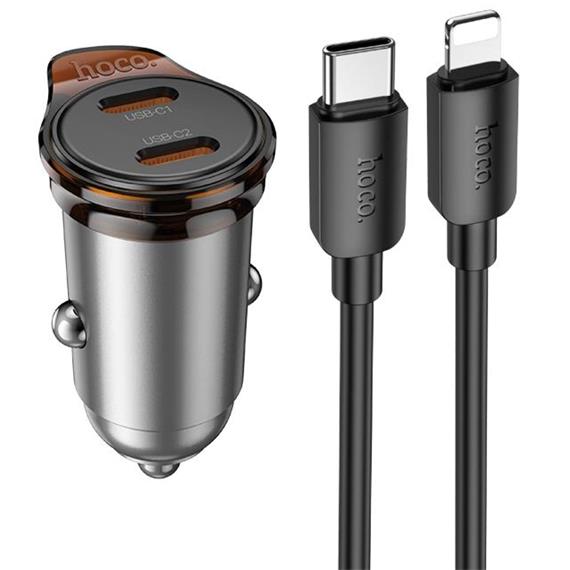 Cargador Coche USB-C 45W Hoco NZ16B con Salida Doble + Cable Lightning