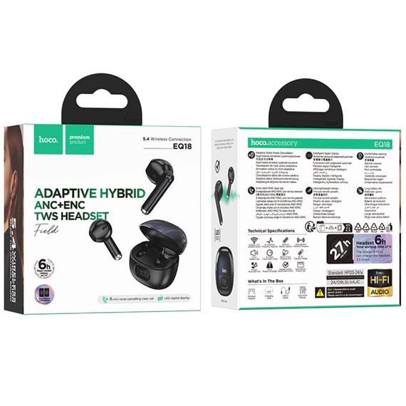 Hoco EQ18 Auricular Inalámbrico con Cancelación de Ruido Negro