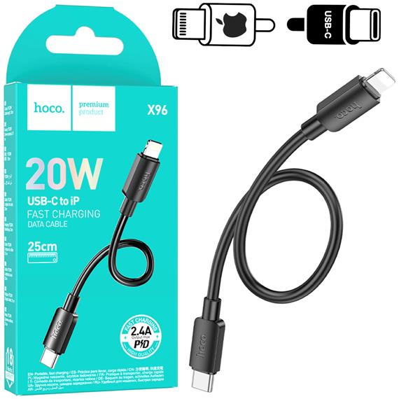 Cable USB-C a Lightning 0.25 metros 20w Hoco X96 Negro