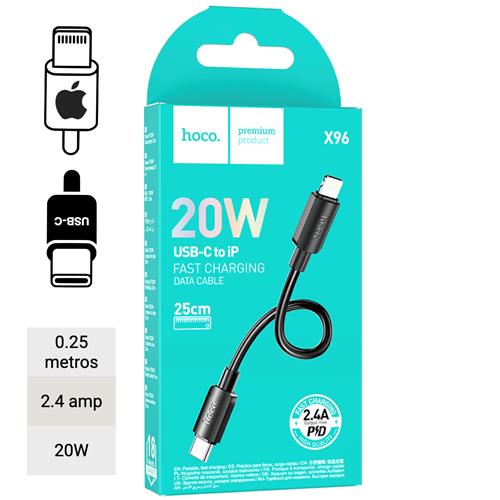 Cable USB-C a Lightning 0.25 metros 20w Hoco X96 Negro