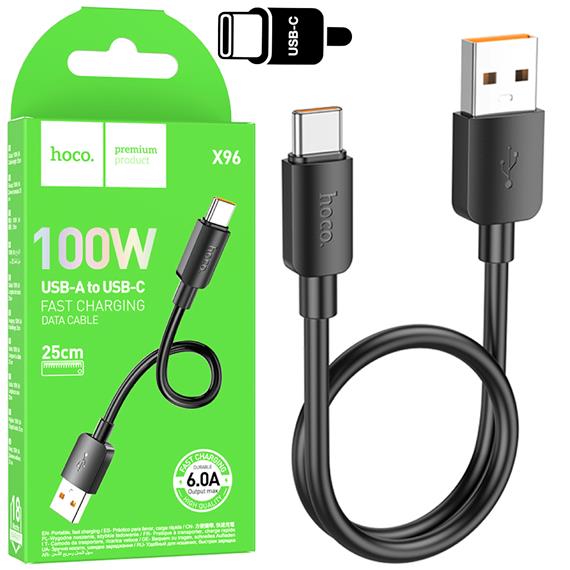 Cable USB-A to USB-C 0.25 metros 100w Hoco X96 Negro
