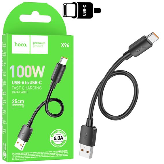 Cable USB-A to USB-C 0.25 metros 100w Hoco X96 Negro