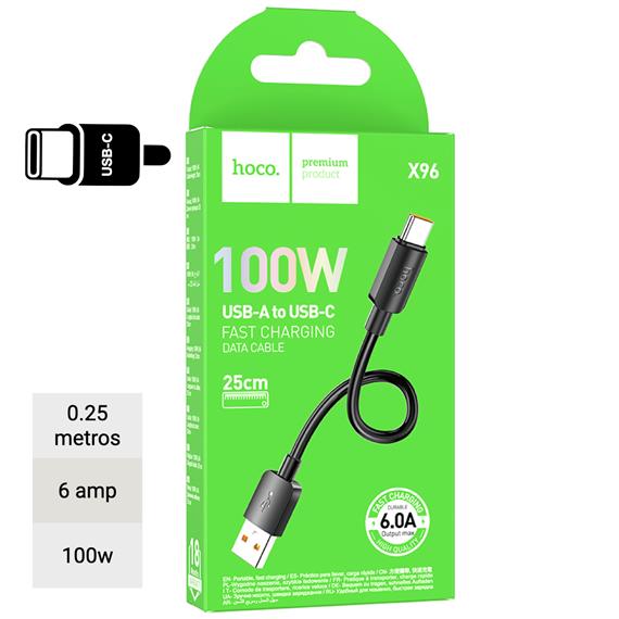 Cable USB-A to USB-C 0.25 metros 100w Hoco X96 Negro