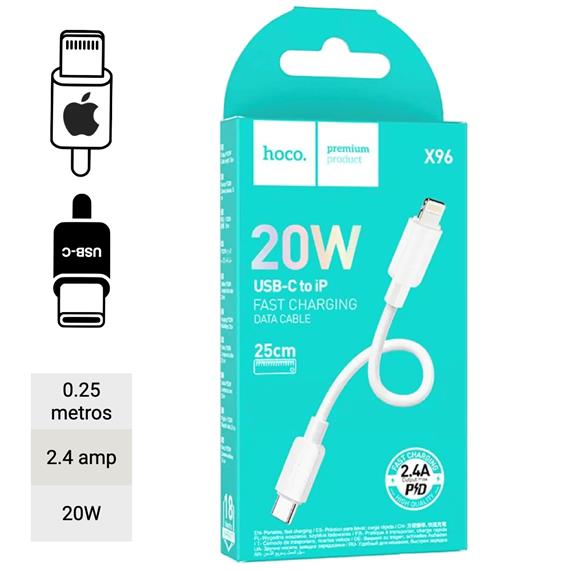 Cable USB-C a Lightning 0.25 metros 20w Hoco X96 Blanco