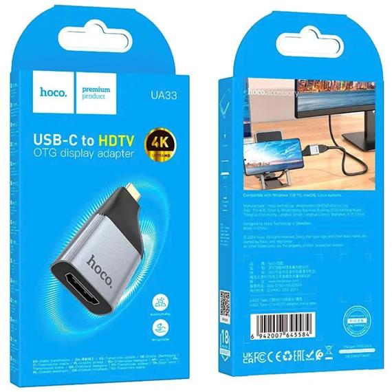 Adaptador USB-C a HDTV Hoco UA33 Gris Metal