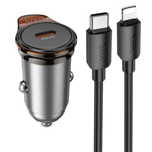 Cargador Coche USB-C 30W Hoco NZ16 con Salida Doble + Cable Lightning