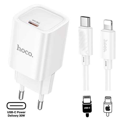 Hoco C148A Cargador Cham Single Port PD30W Type-C to Lightning White