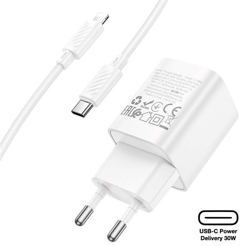 Hoco C148A Cargador Cham Single Port PD30W Type-C to Lightning White