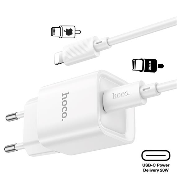 Hoco C148A Cargador Cham Single Port PD30W Type-C to Lightning White