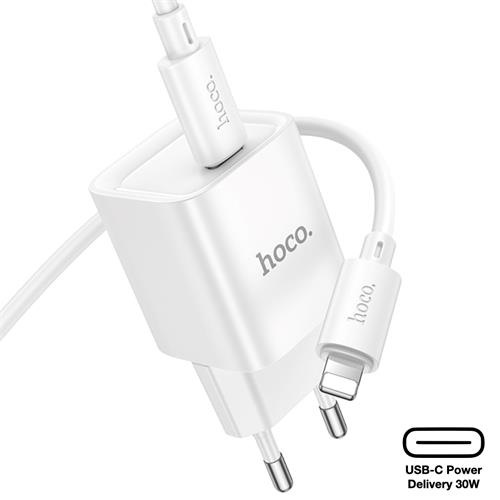 Hoco C148A Cargador Cham Single Port PD30W Type-C to Lightning White