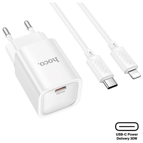 Hoco C148A Cargador Cham Single Port PD30W Type-C to Lightning White