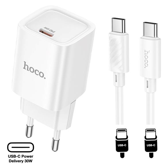 Hoco C148A Cargador Cham Single Port PD30W Type-C to C White