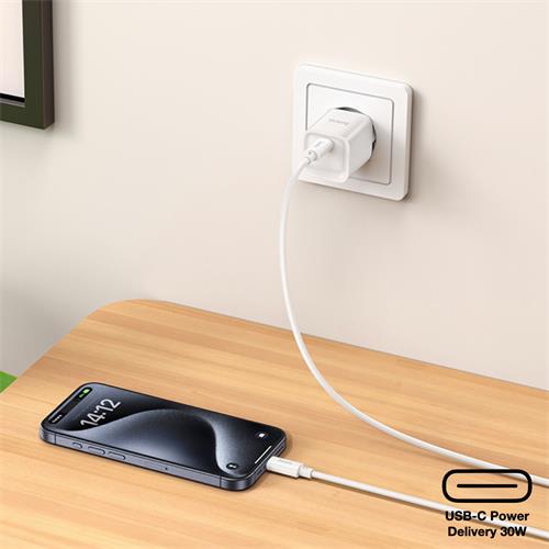 Hoco C148A Cargador Cham Single Port PD30W Type-C to C White