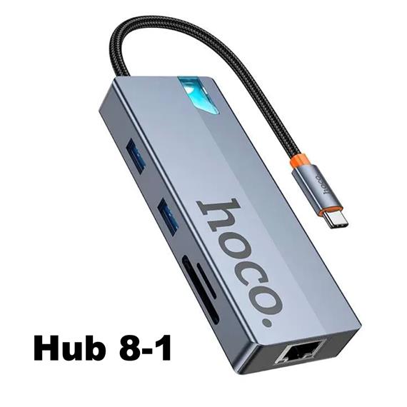 Adaptador USB-C 8-1 Hoco HB52 HDMI + 2x USB 3.0 + PD + RJ45 + MicroSD/SD