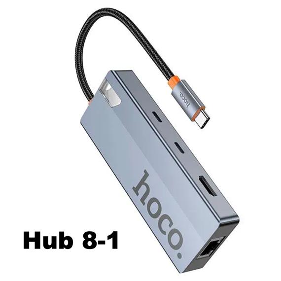 Adaptador USB-C 8-1 Hoco HB52 HDMI + 2x USB 3.0 + PD + RJ45 + MicroSD/SD
