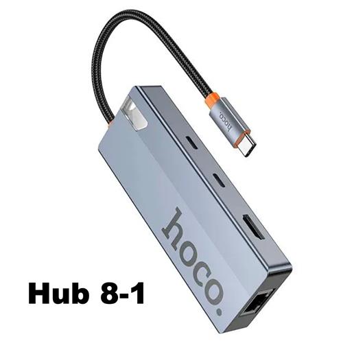 Adaptador USB-C 8-1 Hoco HB52 HDMI + 2x USB 3.0 + PD + RJ45 + MicroSD/SD