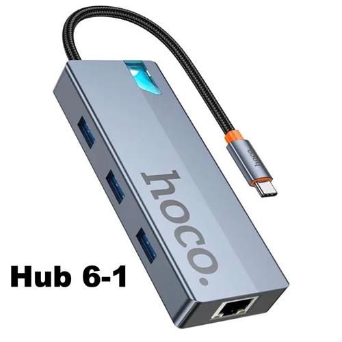 Adaptador USB-C 6-1 Hoco HB51 HDMI + 3x USB 3.0 + PD + RJ45