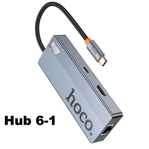 Adaptador USB-C 6-1 Hoco HB51 HDMI + 3x USB 3.0 + PD + RJ45