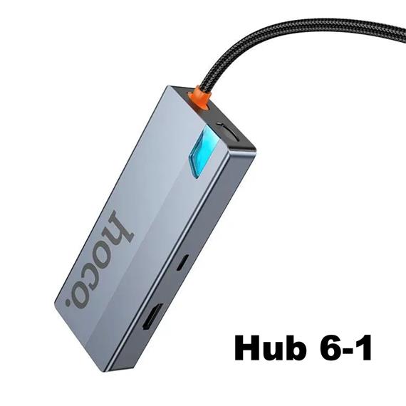 Adaptador USB-C 6-1 Hoco HB51 HDMI + 3x USB 3.0 + PD + RJ45