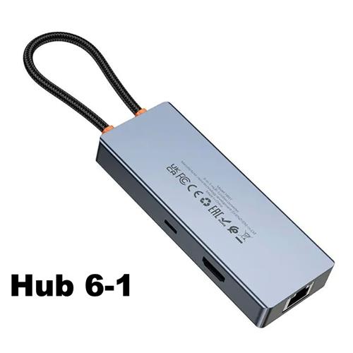 Adaptador USB-C 6-1 Hoco HB51 HDMI + 3x USB 3.0 + PD + RJ45