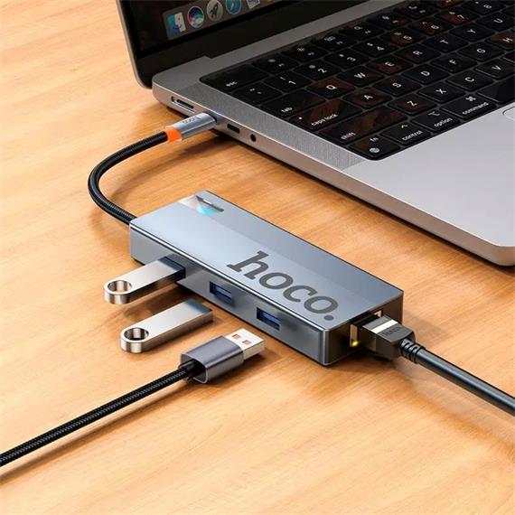 Adaptador USB-C 6-1 Hoco HB51 HDMI + 3x USB 3.0 + PD + RJ45