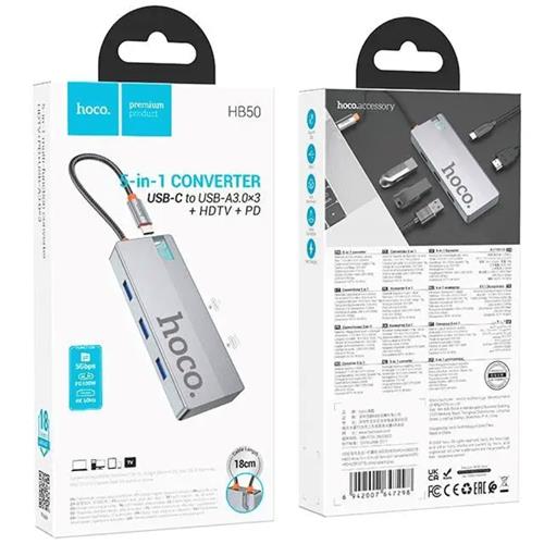 Adaptador USB-C 5-1 Hoco HB50 HDMI + 3x USB 3.0 + PD
