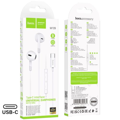 Hoco M109 Auricular con Micrófono y Conexión USB-C white