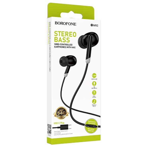 Borofone BM92 Auriculares con Micrófono y Conexión USB-C Negro